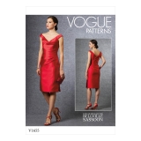 14-16-18-20-22 Vogue Patterns V1520E50 Special Occasion Misses Side-Gathered Long Sleeve Dress with Beaded Cuffs Orange